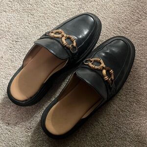 Circus by Sam Edelman Black Slip-On Loafers with Gold Chain